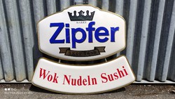 110 cm x 95 cm!!! Óriási kétoldalas ZIPFER WOK NUDELN SUSHI kétrészes sör és étel reklám tábla