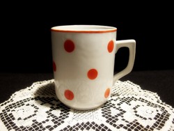 Old zsolnay red polka dot porcelain mug with cup