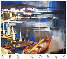 Aba-Novák Vilmos Olasz tengerpart 1930, művészeti plakát, mediterrán Adria kikötő vitorlás kisváros