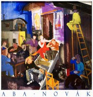 Aba-Novák Vilmos Cirkuszosok 1930 körül, művészeti plakát, vándorcirkusz mutatványos szekér artista