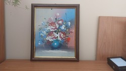 (K) beautiful small-scale flower still life painting with 27x23 cm frame