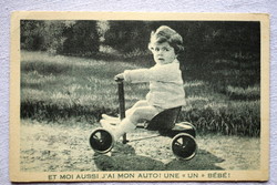Régi üdvözlő fotó  képeslap  kisgyermek biciklin