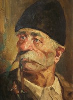 Jenő Kasznár ring (1875-): old man smoking a pipe