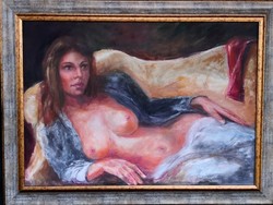 Fk/192 - beautiful! Painter Sándor Oláh's painting entitled Lying Nude