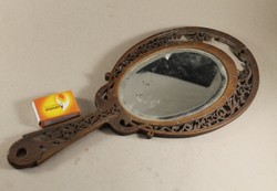 Antique hand carved hand mirror 313
