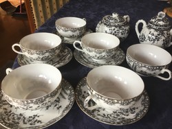 Tea, 6 cups, 5 coasters, 2 sugar bowls, antique, Japanese