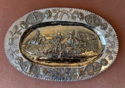 67T. From HUF 1! Antique gilded silver (525g) bowl with battle scene and depiction of 4 seasons, 1830!