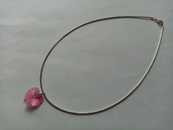 Eladó 925 ezüst nyaklánc rózsaszínű kristály szív medállal