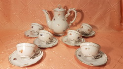 Zsolnay pajzspecsétes 6 darab kávéscsésze tányérral és 1 darab kávékiöntővel, hibátlan állapotban