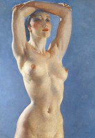 Standing female nude, erotic art reprint print from a painting