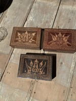 Wooden folk boxes crate with carved patterned storage