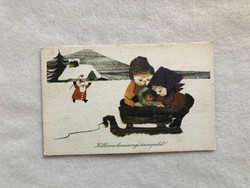 Régi Karácsonyi képeslap, rajzos levelezőlap -  Tomaska Irén  rajz