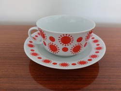Retro Alföldi porcelain cup with red center pattern, cappuccino sun mug
