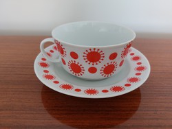 Retro Alföldi porcelán centrum varia piros mintás teás csésze kapuccsinós bögre