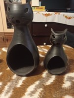 Two pieces of black ceramic cat candlestick
