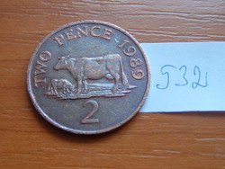 Guernsey 2 pence 1989 bronze, cows # 532