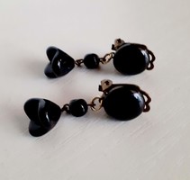 Old beautiful black porcelain dangling ear clip with safe switch