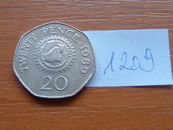 Guernsey 20 Pence 1989 (Guernsey Map) Copper-Nickel, Royal Mint, # 1209