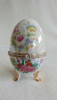 Faberge style openable porcelain egg on thick gilded legs