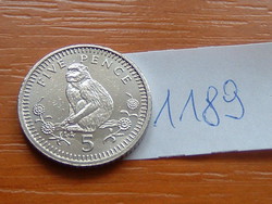 Gibraltar 5 pence 1994 aa, copper-nickel, berber macaque, size: 18 mm # 1189