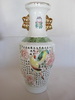 Madaras virágos áttört mintázatú kínai porcelán lámpatest szép állapotban