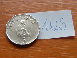 GIBRALTÁR 5 PENCE 2007 Réz-nikkel, Berber makákó, méret: 18 mm #1123
