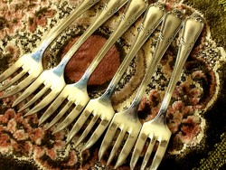 Marked, antique, silver-plated, alpaca, beautifully shaped, elegant pattern, set of 6 dessert forks