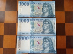 Sorszámkövető 1000 forint bankjegy 3 db JH sor. 2021