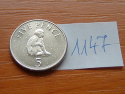 GIBRALTÁR 5 PENCE 2008 Réz-nikkel, Berber makákó, méret: 18 mm #1147
