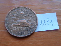 MEXIKÓ MEXICO 20 CENTAVOS 1969 MO, BRONZ, TEOTIHUACAN 10 g, 28,5 mm #1181