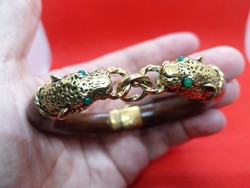 Jaguar head openable security clasp tropical wood bracelet