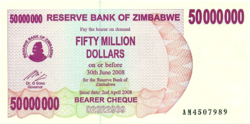 Zimbabwe 50 000 000 millió dollar 2008 UNC