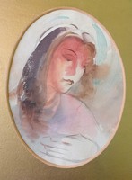 Paul Molnár c (1894-1981): Madonna. Marked watercolor painting.