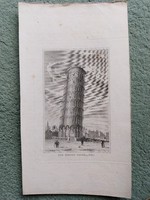 Pisa, schiefer turm, original steel engraving 1820