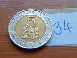 KENYA 5 SHILLINGS 2005 MZEE JOMO KENYATTA, BIMETÁL 34.
