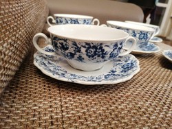 Seltmann weiden soup (or breakfast) cups with saucers. Blue rosy, flawless pieces!