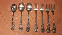 7 Pieces of silver-plated rose spoon and fork mixed, 12.5 cm and 14 cm long
