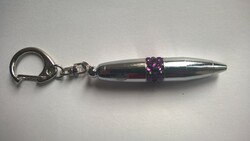 Női kulcstartó-mini toll ametiszt színű kövekkel