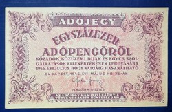 Magyarország Adójegy 100000 Adópengőről 1946 XF