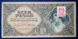 Magyarország 1000 Pengő 1945 VF+  MNB bélyeggel