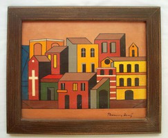 Geometric abstract painting by Jenő Barcsay entitled Szentendre Street