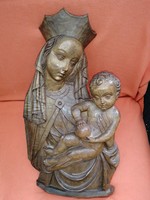 Szűz Mária a kisded Jézussal fafaragás, falidísz
