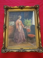 Nagy Vilmos (1874-1953): Úri hölgy szalonban eredeti festménye