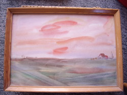 Hortobágyi tájkép (festmény, 35 cm x 24 cm) (alkuképes termék)