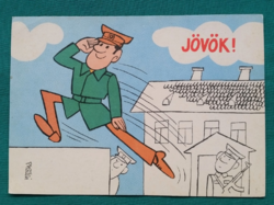 Régi rajzos képeslap katonáknak! Rajz: PUSZTAI PÁL 1984,postatiszta