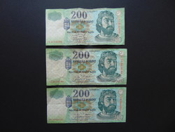200 forint 3 darab 1998-2001-2002
