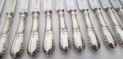 XIV. Lajos stílusú, ezüstözött, antik evőeszköz készlet, 12 személyre, 51 részes (1925-1940)