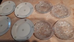 COLDITZ porcelán és csiszolt üveg süteményes tányérok 4+4 db