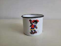 Old retro enamel little skateboarder patterned enamel kid mug