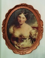 Antik ovális keret kisasszony portréval (festmény nyomat / reprodukció)